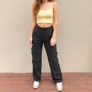 BDG Urban Outfitters Y2K Cargo Pants Womens Medium Black High Waist Relaxed Fit‎